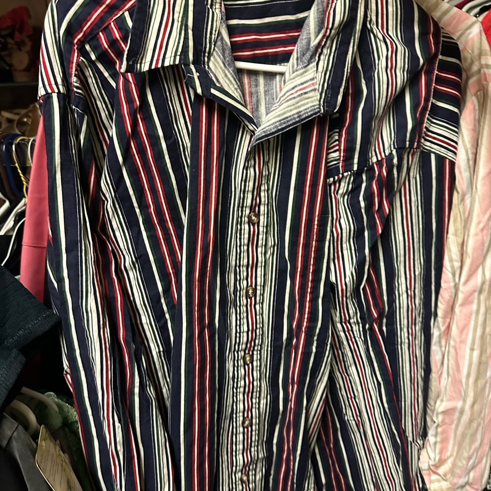 Classic Striped Button-Down Shirt - Navy, Red,‎ and White